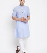 Blue plain pure cotton men-kurtas