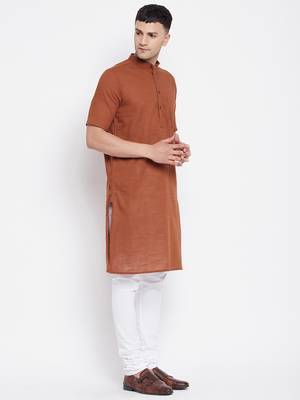 Brown plain pure cotton men-kurtas 4