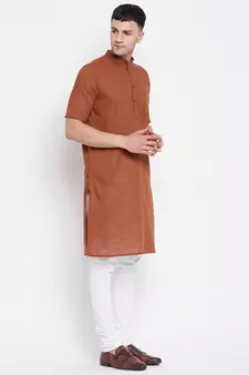 Brown plain pure cotton men-kurtas