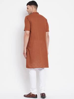 Brown plain pure cotton men-kurtas 5