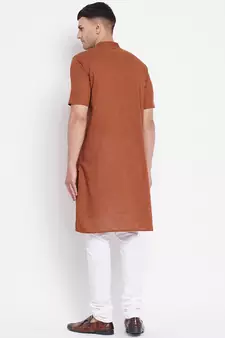 Brown plain pure cotton men-kurtas