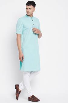 Green plain pure cotton men-kurtas