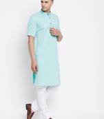 Green plain pure cotton men-kurtas