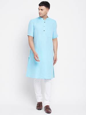 Blue plain pure cotton men-kurtas 1
