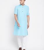 Blue plain pure cotton men-kurtas