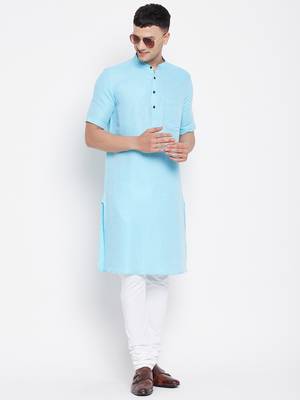 Blue plain pure cotton men-kurtas 2