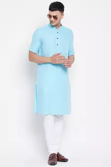 Blue plain pure cotton men-kurtas