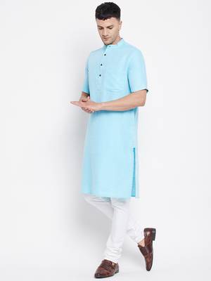 Blue plain pure cotton men-kurtas 3