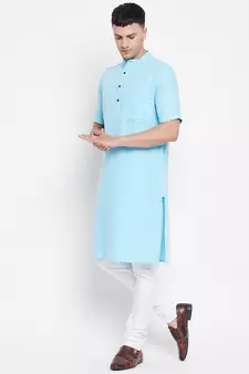 Blue plain pure cotton men-kurtas