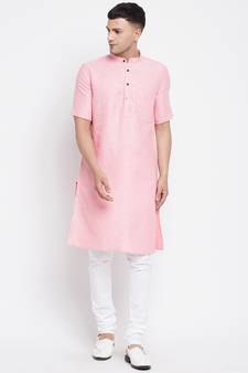 Pink plain pure cotton men-kurtas
