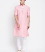 Pink plain pure cotton men-kurtas
