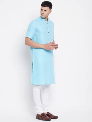 Blue plain pure cotton men-kurtas 4