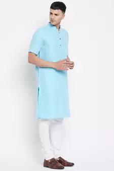 Blue plain pure cotton men-kurtas