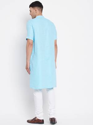 Blue plain pure cotton men-kurtas 5