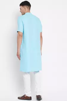Blue plain pure cotton men-kurtas
