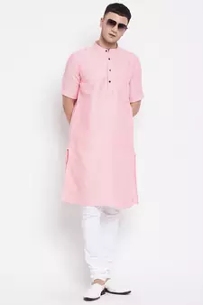 Pink plain pure cotton men-kurtas
