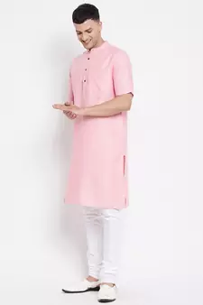 Pink plain pure cotton men-kurtas