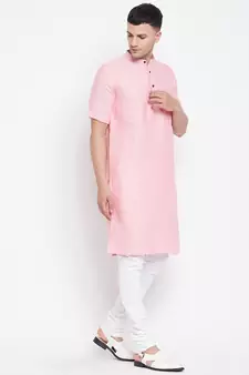 Pink plain pure cotton men-kurtas