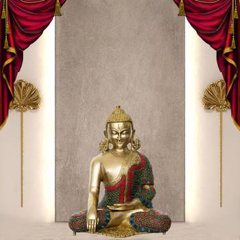 Elegant Meditating Brass Budhha Figurine with Stone Accents 2