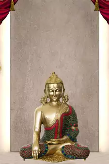 Elegant Meditating Brass Budhha Figurine with Stone Accents