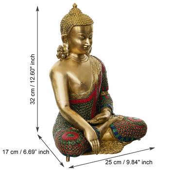 Elegant Meditating Brass Budhha Figurine with Stone Accents 4