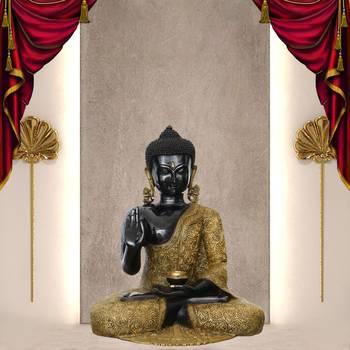 eCraftIndia Peaceful Meditating Golden and Black Lord Buddha Handcrafted Premium Brass Idol 2