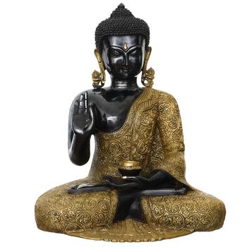 eCraftIndia Peaceful Meditating Golden and Black Lord Buddha Handcrafted Premium Brass Idol 3