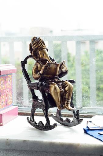 eCraftIndia Brass Lord Ganesha on Rocking Chair Antique Showpiece
