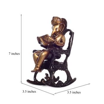 eCraftIndia Brass Lord Ganesha on Rocking Chair Antique Showpiece 2