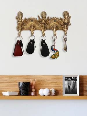 eCraftIndia Musician Lord Ganesha Handcrafted Brass Key Holder with 5 Knobs 2