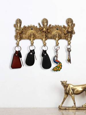 eCraftIndia Musician Lord Ganesha Handcrafted Brass Key Holder with 5 Knobs 3