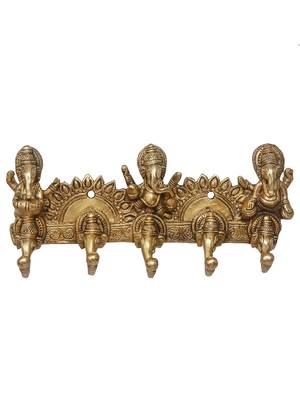 eCraftIndia Musician Lord Ganesha Handcrafted Brass Key Holder with 5 Knobs 4