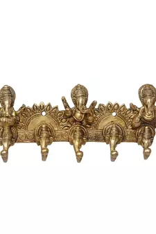 eCraftIndia Musician Lord Ganesha Handcrafted Brass Key Holder with 5 Knobs