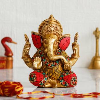 eCraftIndia Brass Lord Ganesha with Stone Work Handcrafted Idol 1