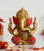 eCraftIndia Brass Lord Ganesha with Stone Work Handcrafted Idol