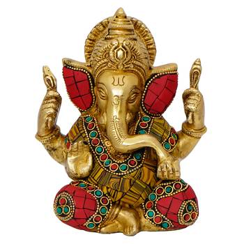 eCraftIndia Brass Lord Ganesha with Stone Work Handcrafted Idol 3