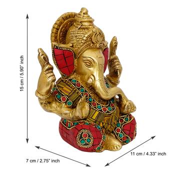 eCraftIndia Brass Lord Ganesha with Stone Work Handcrafted Idol 4