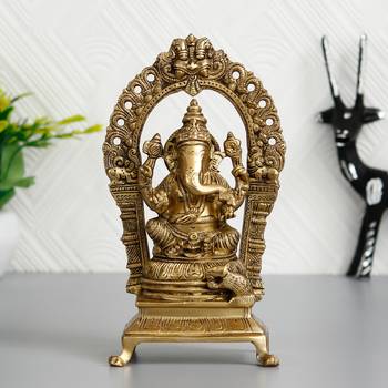 eCraftIndia Lord Ganesha Sitting on Throne Brass Handcrafted Idol 1