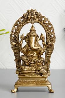 eCraftIndia Lord Ganesha Sitting on Throne Brass Handcrafted Idol