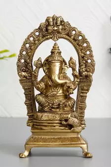 eCraftIndia Lord Ganesha Sitting on Throne Brass Handcrafted Idol
