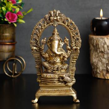 eCraftIndia Lord Ganesha Sitting on Throne Brass Handcrafted Idol 2