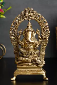 eCraftIndia Lord Ganesha Sitting on Throne Brass Handcrafted Idol
