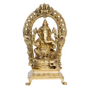 eCraftIndia Lord Ganesha Sitting on Throne Brass Handcrafted Idol 3