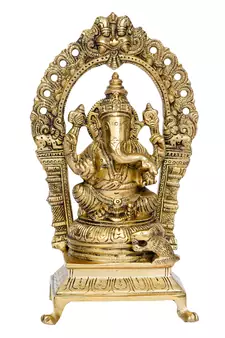 eCraftIndia Lord Ganesha Sitting on Throne Brass Handcrafted Idol