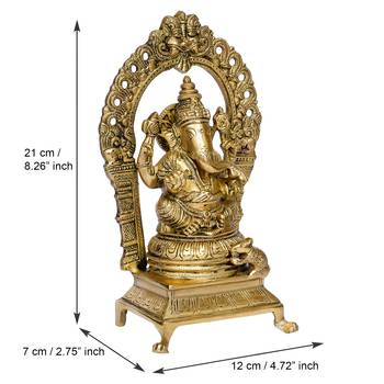 eCraftIndia Lord Ganesha Sitting on Throne Brass Handcrafted Idol 4