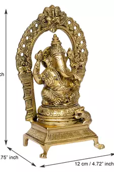 eCraftIndia Lord Ganesha Sitting on Throne Brass Handcrafted Idol