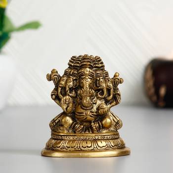 eCraftIndia 5 Face Lord Ganesha Brass Handcrafted Idol 1