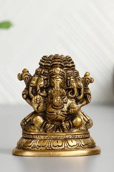 eCraftIndia 5 Face Lord Ganesha Brass Handcrafted Idol