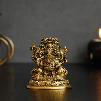 eCraftIndia 5 Face Lord Ganesha Brass Handcrafted Idol 2