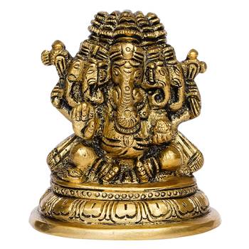 eCraftIndia 5 Face Lord Ganesha Brass Handcrafted Idol 3